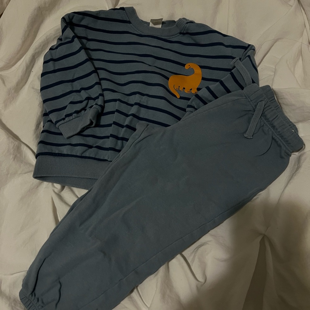 Striped Blue Dinosaur Kids Sweatshirt and Joggers Set